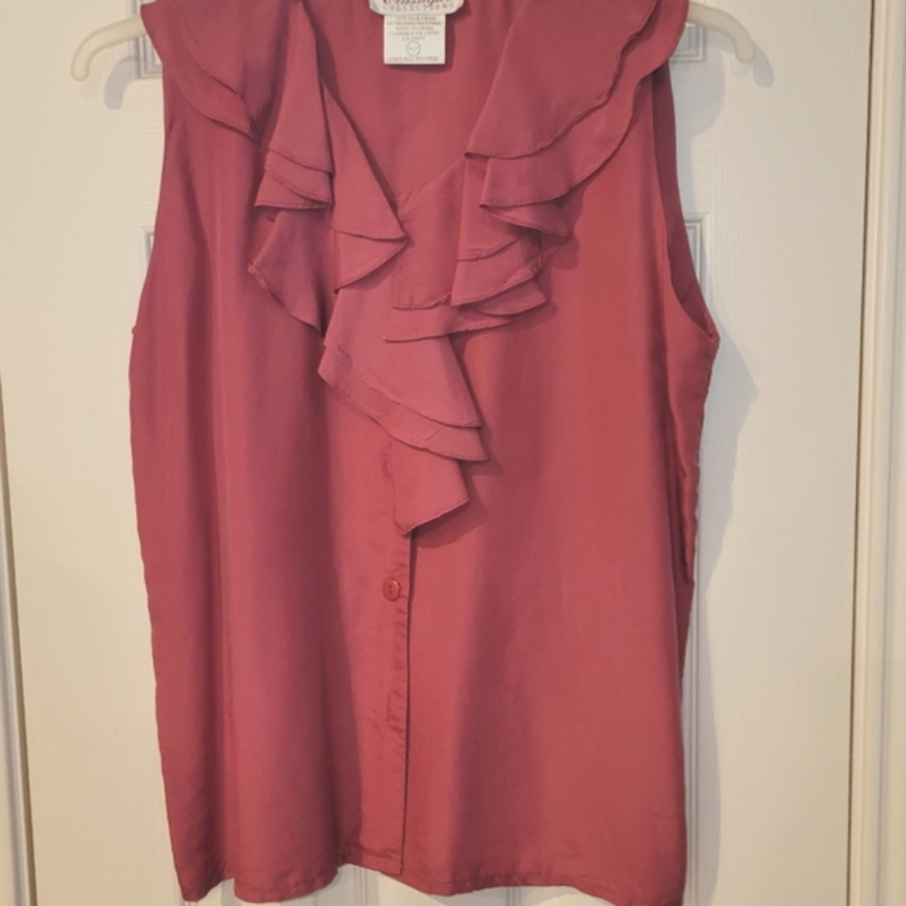 Vintage 90s Silk Ruffle Blouse / Top